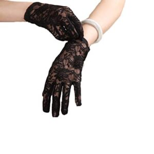1 Pair Bridal Gloves Elegant Short Ruffled Stretch Opera Lace Gloves Paragraph Rhinestone Lace Glove Beautiful Wedding Accessories