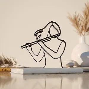 Female Flute Player Line Art Figure Plastic Decorative Music Sculpture for Home Office Desk Shelf Table Display Minimalist Art Accent for Music Lovers and Performers India
