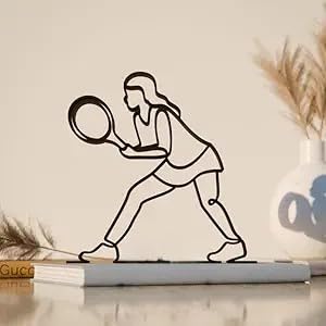 Female Tennis Player Line Art Figure Plastic Sports Inspired Decor Gift Idea Minimal Art Statue for Desk Shelf Home Office Display Modern Interior Active Lifestyle India
