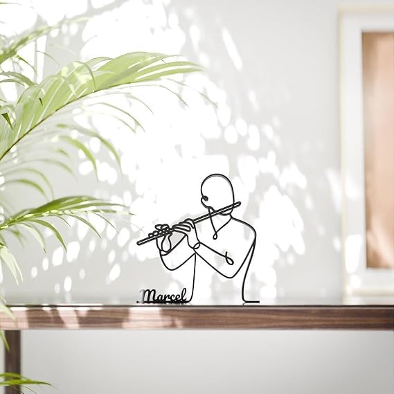 Personalized Flute Instrument Line Art Figure Plastic Name Music Decor Gift for Desk Shelf Home Office Artistic Minimal Interior Display India - Image 2