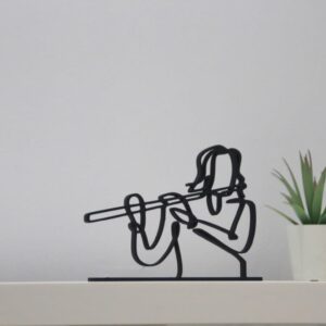 Personalized Black Flutist Line Art Line Art Female Flute Player Sculpture Custom Musician Gift Idea Minimalist Home Decor Desk Name Plate Music Room Display Gift for Classical
