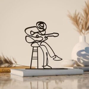 Acoustic Guitarist Inspired Line Art Figure Plastic Minimal Music Decor Statue for Home Office Desk Shelf Modern Interior Art Guitar Theme India