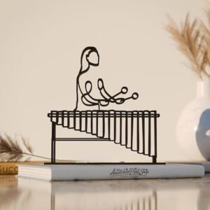 Female Marimba Player Line Art Figure Plastic Decorative Music Sculpture for Home Office Desk Shelf Table Display Minimalist Art Accent for Music Lovers and Performers India