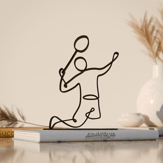 Badminton Player Line Art Figure Plastic Sports Home Decor Sculpture for Badminton Lovers Minimal Athlete Display for Living Room Office Desk Shelf Table Daily Sports Inspiration India