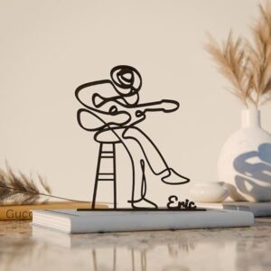 Personalized Acoustic Guitarist Line Art Figure Plastic Name Music Decor Gift Idea Minimal Art Statue for Desk Shelf Home Office Display Guitar Inspired India