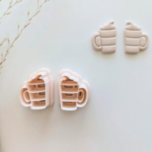 Mug with Cream Clay Earring Cutter for Holiday Polymer Clay Jewelry Hot Cocoa Mug Clay Cutter for Festive Earrings DIY Winter Accessories Handmade Christmas Craft Supplies and Gifts