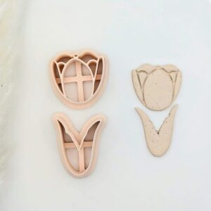 Tulip Flower Imprint Earring Cutter Combo Set for Polymer Clay Clay Jewelry Making Floral Clay Cutters for Trendy Handmade Earrings Botanical Texture Clay Tools for DIY Accessories
