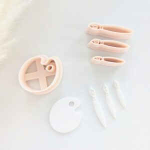 Artist Palette and Brush Earring Imprint Cutter Set Tool for Polymer Clay Jewelry Making Palette Pendant and Brush Shape Clay Cutter for Handmade Artistic Accessories and Craft Projects