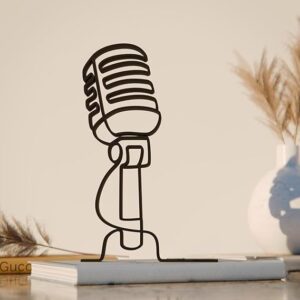 Microphone Plastic Minimal Line Art Sculpture Music Decor Figure for Living Room Desk Shelf Bedroom Home Office Interior Styling
