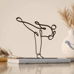 Taekwondo Practitioner Line Art Figure Plastic Modern Home Decor Sculpture for Martial Arts Lovers Desk Shelf Table Display Minimal Athlete Accent for Office Living Space India