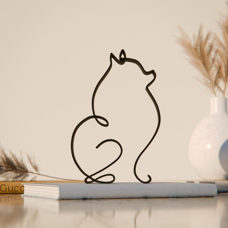 Pomeranian Dog Modern Line Art Plastic Home Office Decorative Figure for Dog Lovers Interior Shelf Table Display Minimal Style Decor India