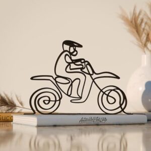 Dirtbiker Line Art Figure Plastic Decorative Sports Sculpture for Home Office Desk Shelf Table Display Minimalist Motorcycle Rider Art Accent for Adventure Lovers India