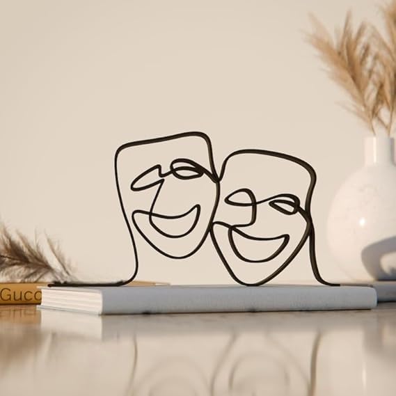 Theater Mask Inspired Line Art Figure Plastic Minimal Drama Decor Statue for Home Office Desk Shelf Modern Interior Art Gift India