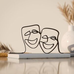 Theater Mask Minimal Line Art Figure Plastic Drama Decor Gift for Desk Shelf Home Office Modern Interior Art Display Performance Inspired India