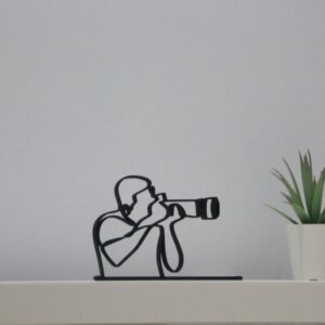 Personalized Black Photographer Line Art Line Art Figure Custom Camera Artist Nameplate Unique Photography Gift Artistic Line Art Sculpture for Studio Desk Shelf Wall Decor Display