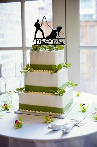 Fishing Wedding Cake Topper, Black Mr & Mrs Cake Decoration, Fishing Wedding, Engagement, Bridal Shower Decor, Romantic Fisherman Couple Cake Topper Outdoor, Rustic, and Celebrations (6 inch) - Image 4