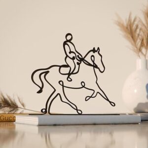 Equestrian Line Art Figure Plastic Modern Home Decor Sculpture for Horse Riding Lovers Desk Shelf Table Display Minimal Artistic Rider Figure for Office Living Space India