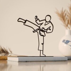 Karate Man Line Art Figure Plastic Martial Arts Inspired Decor Gift Idea Minimal Art Statue for Desk Shelf Home Office Display Modern Interior Discipline India