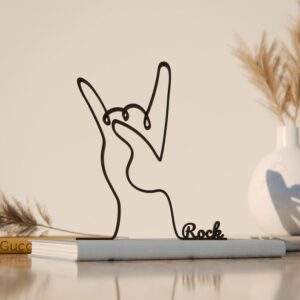 Black Devil Horn Hand Line Art Figure Modern Metalhead Sculpture Rock Music Inspired Home Decor Unique Gift Idea for Heavy Metal Fans Minimal Desk Display Creative Room Accent Stylish