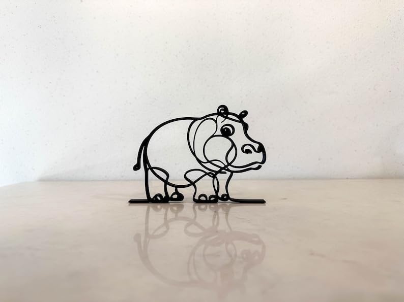 Hippo Line Art Sculpture - Handcrafted Tabletop Decor | Minimalist Ornament for Home or Office | Contemporary Design Accent Piece - Image 2
