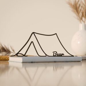 Black Camper Personalized Plastic Line Art Figure Custom Name Minimalist Nature Inspired Camping Decor Outdoor Adventure Sculpture for Home Office Desk Display India