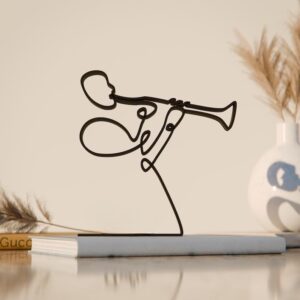 Black Clarinet Player Line Art Figure Modern Musician Sculpture Minimalist Instrument Inspired Decor Elegant Clarinetist Display Accent Home Office Living Room Studio Shelf Table Music Lover