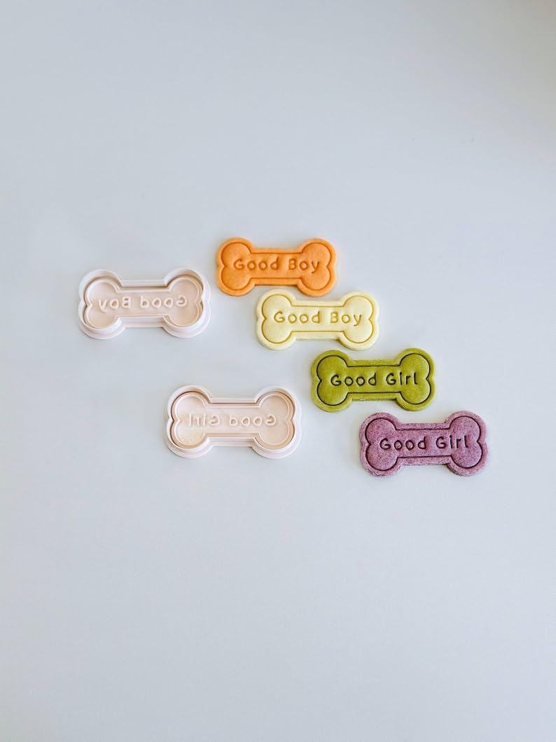 Black Dog Bone Cookie Cutter and Stamp Set Good Boy Good Girl Bone Shaped Cookie Cutter Pet Treat Fondant Mold for Homemade Dog Cookies Puppy Bakery Tools Black Bone Shape Cutters for P - Image 2