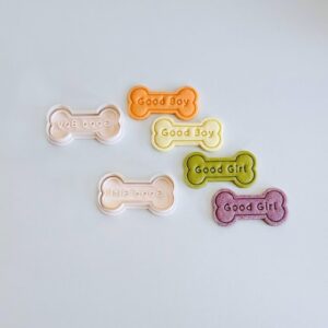 Black Dog Bone Cookie Cutter and Stamp Set Good Boy Good Girl Bone Shaped Cookie Cutter Pet Treat Fondant Mold for Homemade Dog Cookies Puppy Bakery Tools Black Bone Shape Cutters for P
