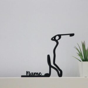 Golfer Black Line Art Personalized Line Art Golf Driver Name Plate Minimalist Sports Sculpture Gift for Golf Lovers Desk Decoration Home Office Display Unique Golf Themed Custom Decor