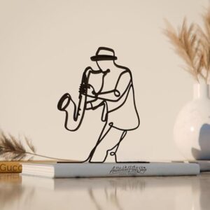 Saxophonist Line Art Figure Plastic Minimal Music Home Decor Sculpture for Living Room Office Desk Shelf Table Display Artistic Musician Accent India