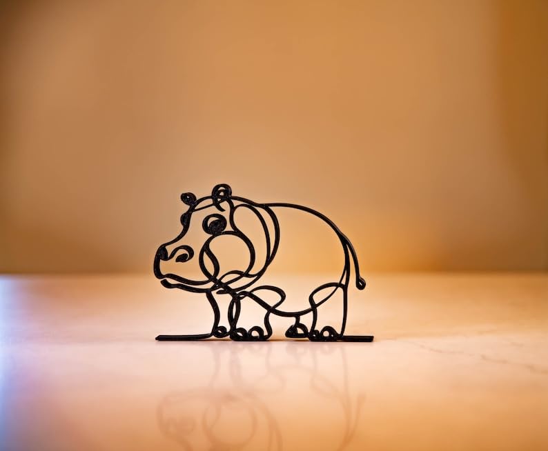 Hippo Line Art Sculpture - Handcrafted Tabletop Decor | Minimalist Ornament for Home or Office | Contemporary Design Accent Piece