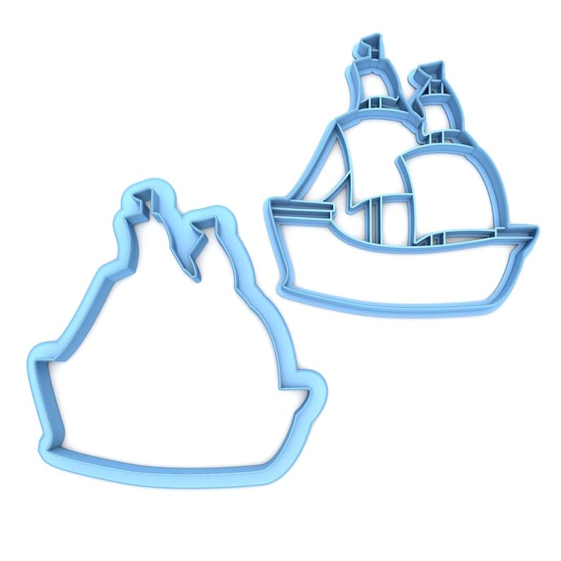 Set of 2 Pirate Ship Cookie Cutters Cookie - Suitable Size - Made in India - Fun Ship and Pirate-Themed Mold for Baking, Kids Parties, DIY Crafts, Educational Activities & Pirate