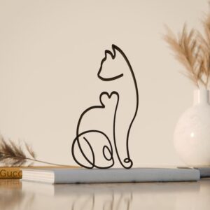 Russian Blue Cat Line Art Sculpture Plastic Minimal Cat Home Decor for Living Room Office Desk Shelf Table Display Artistic Animal Accent for Pet Lovers India