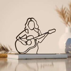 Female Guitarist Inspired Line Art Figure Plastic Music Decor Statue for Home Office Desk Shelf Display Minimal Modern Art Gift for Guitar Fans India