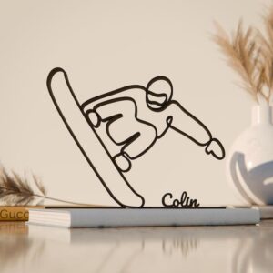 Black Custom Snowboarder Plastic Line Art Figure Personalized Winter Athlete Sculpture Modern Minimal Sports Decor Creative Snowboarding Display Home Office Studio Shelf Table Living Room