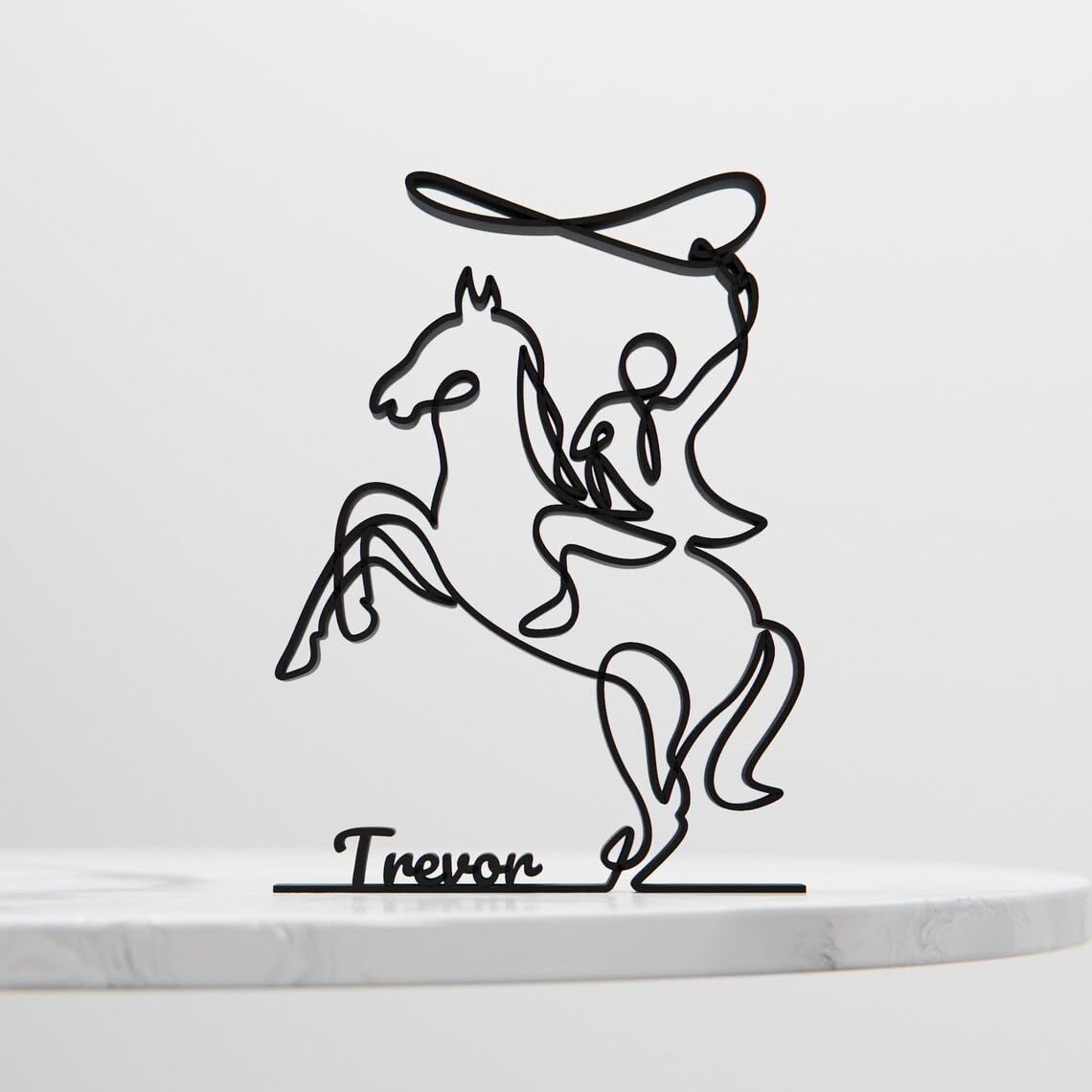 Personalized Rodeo Plastic Minimalist Line Art Sculpture Custom Name Riding Decor Figure for Home Office Desk Shelf Thoughtful Gift for Riding Enthusiast - Image 4