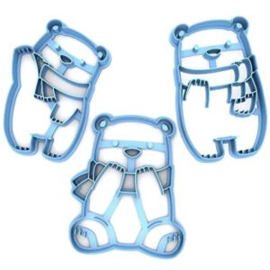 Cookie Set of 3 Cute Polar Bear with Scarf Cookie Cutters for Baking Polar Bear-Shaped Cookies Cake Fondant Decorations Suitable Size Dishwasher Safe Made in India for Winter Holidays,