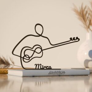 Black Tar Player Personalized Plastic Line Art Sculpture Custom Name Musician Decorative Figure Artistic Home Office Desk Shelf Display Accent String Instrument Inspired Minimal Creative Artwork India