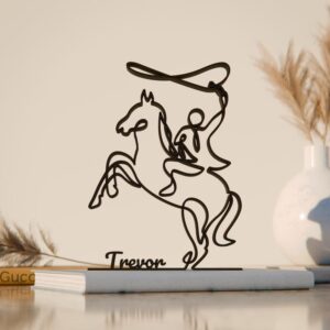 Personalized Rodeo Plastic Minimal Line Art Sculpture Custom Name Riding Decor Figure for Desk Shelf Living Room Personalized Home Office Styling Piece