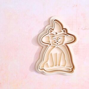 Cat in witch costume cookie cutter set for baking Halloween cat shaped cookies fondant cake toppers spooky party treats kids baking activities costume themed crafts and seasonal