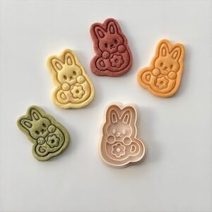 Black Bunny Cookie Cutter Set with Rabbit and Mug Stamp Imprint Tools for Animal Shaped Cookies Baking Supplies for Homemade Cookies Fondant Cake Decorating Tools for Parties and Celebr