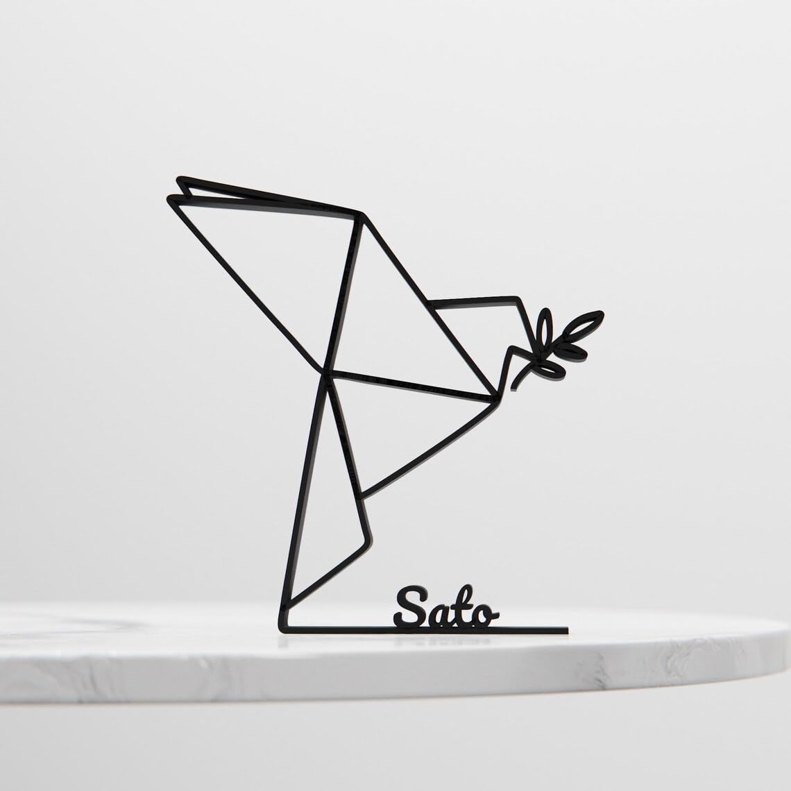 Black Origami Dove Personalized Plastic Line Art Figure Custom Name Minimal Bird Sculpture Peace Inspired Home Office Desk Decor Creative Display Accent For Living Room Bedroom Study Room - Image 5