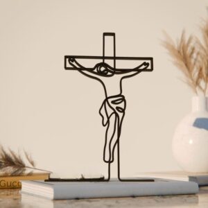 Contemporary Black Jesus Plastic Line Art Sculpture for Spiritual Home Decor, Modern Minimalist Christian Artwork for Tabletop or Shelf Display, Elegant Religious Figurine India