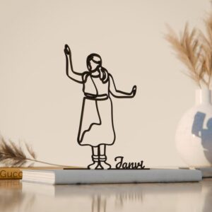 Black Personalized Kathak Dancer Plastic Line Art Figure Custom Name Artistic Classical Dance Sculpture Creative Cultural Decor Home Living Room Office Desk Shelf Display Modern Interior Decorative