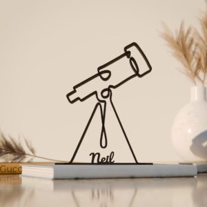 Personalized Telescope Line Art Decor Figure Plastic Custom Name Statue for Desk Shelf Home Office Astronomy Inspired Modern Interior Display Gift India