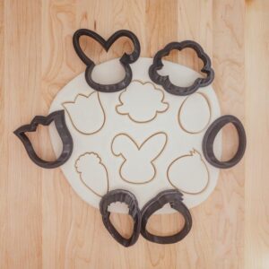 Easter Spring Cookie Fondant Clay Cutter Set Mini 6 Pieces India Cookie Tulip, Sheep Head, Egg, Chick Head, Bunny Head, Carrot Shapes for Festive Baking, Cake Decorating, and DIY