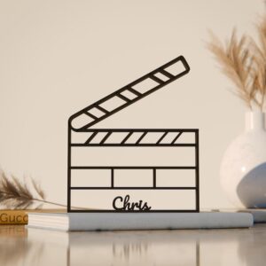 Personalized Movie Clapboard Figure Minimalist Line Art Sculpture Plastic Cinema Theme Home Decor Gift for Film Lovers Directors Actors Creative Desk Shelf Display Showpiece Living Room Office Daily