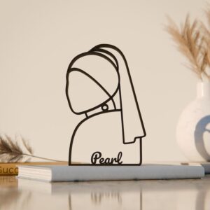 Personalized Girl With a Pearl Earring Plastic Line Art Figure Custom Name Minimalist Classical Art Sculpture for Home Decor Desk Shelf Living Room Bedroom Office Interior Display