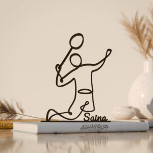 Badminton Player Personalized Line Art Figure Plastic Modern Home Decor Sculpture with Custom Name for Badminton Fans Desk Shelf Table Display Minimal Sports Accent India