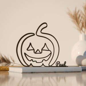Halloween Pumpkin Plastic Minimalist Line Art Sculpture Seasonal Home Decor Figure for Desk Shelf Living Room Office Decoration Spooky Festival Theme Display Piece